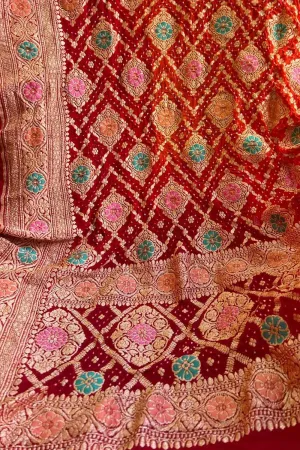 Elegant Red Banarasi Bandhani Georgette Meenakari Dupatta