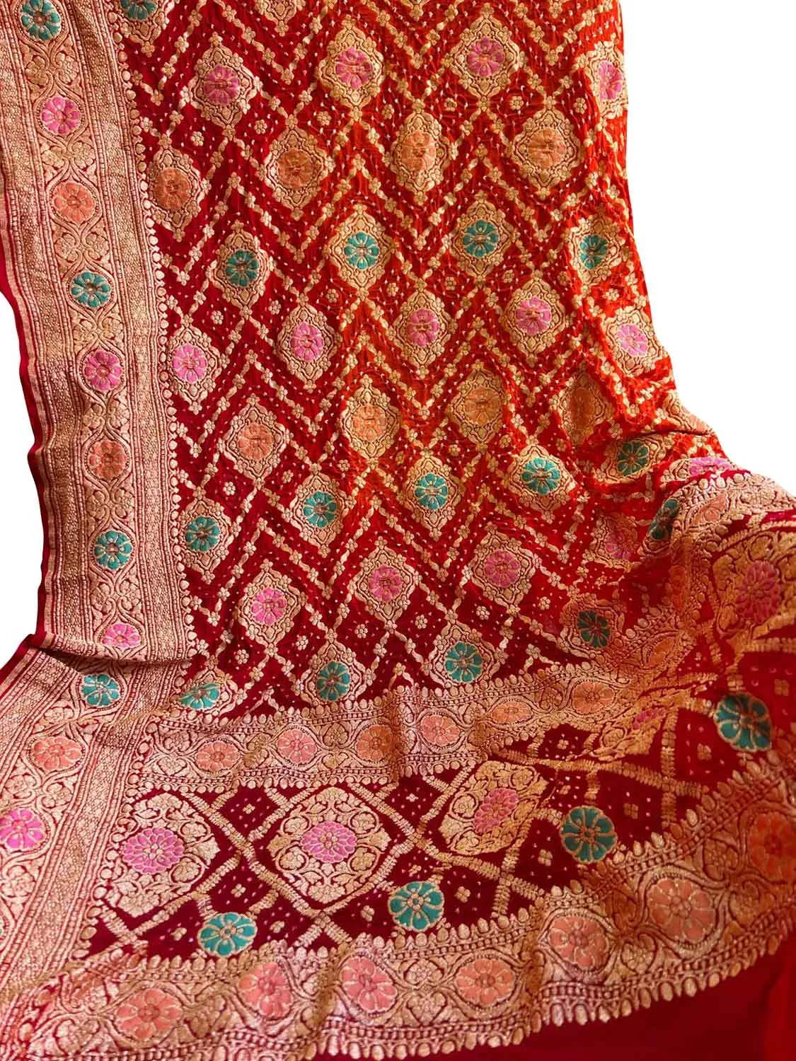 Elegant Red Banarasi Bandhani Georgette Meenakari Dupatta