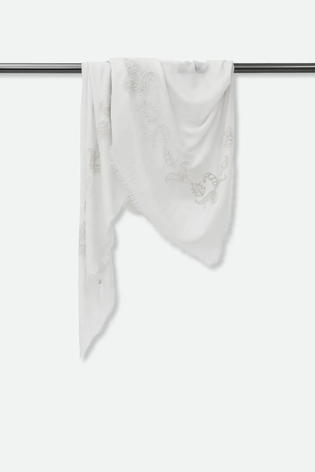 EMBROIDERED SILVER FROST ITALIAN CASHMERE SCARF