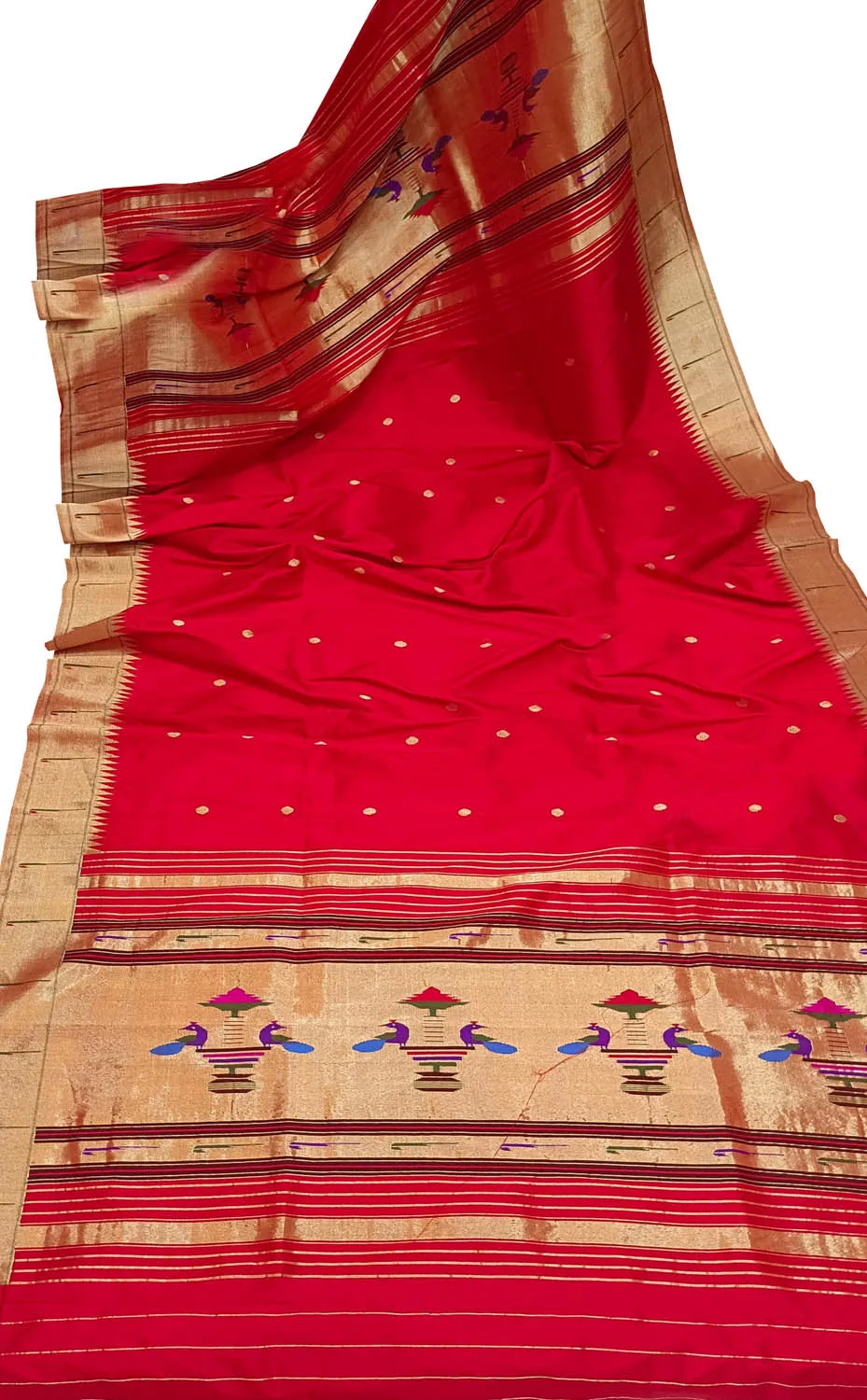 Exquisite Red Handloom Paithani Pure Silk Peacock Design Dupatta: Timeless Elegance