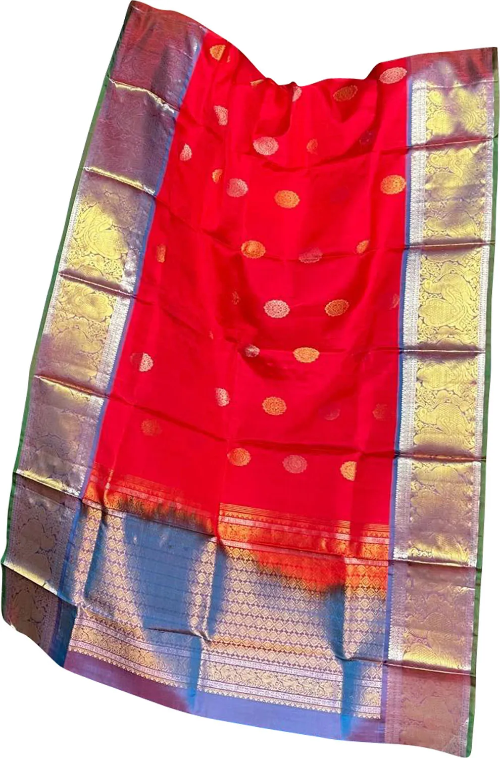 Exquisite Red Kanjeevaram Silk Dupatta - Handloom Crafted