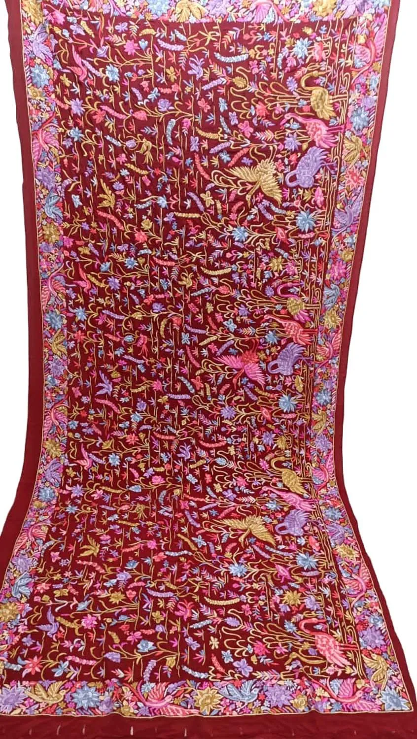 Exquisite Red Parsi Georgette Dupatta with Hand Embroidery