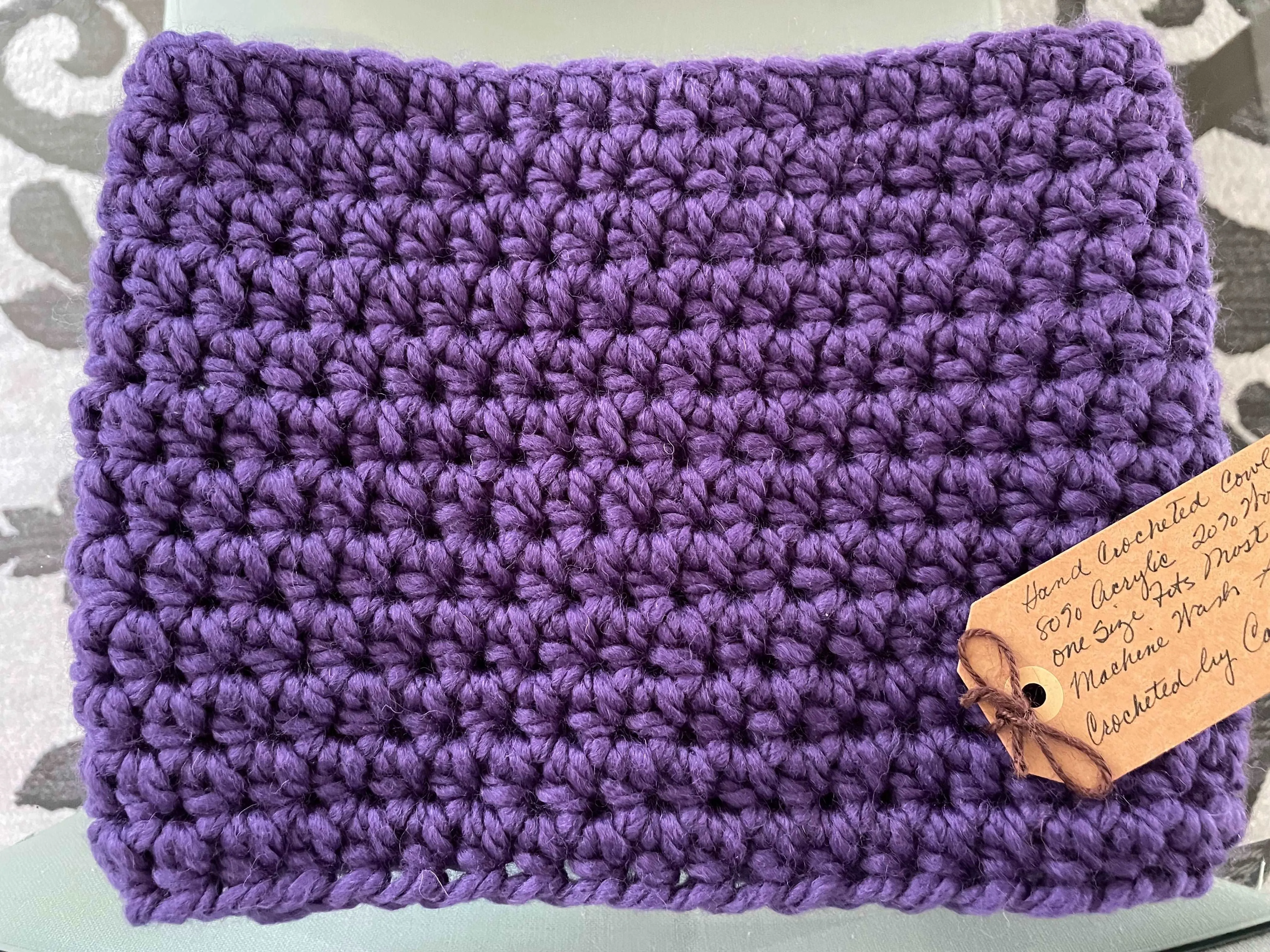 Extra Warm Hand Crocheted Purple Cowl Scarf 11" Wool Acrylic Blend Unisex Men's Women's Knit Accessory