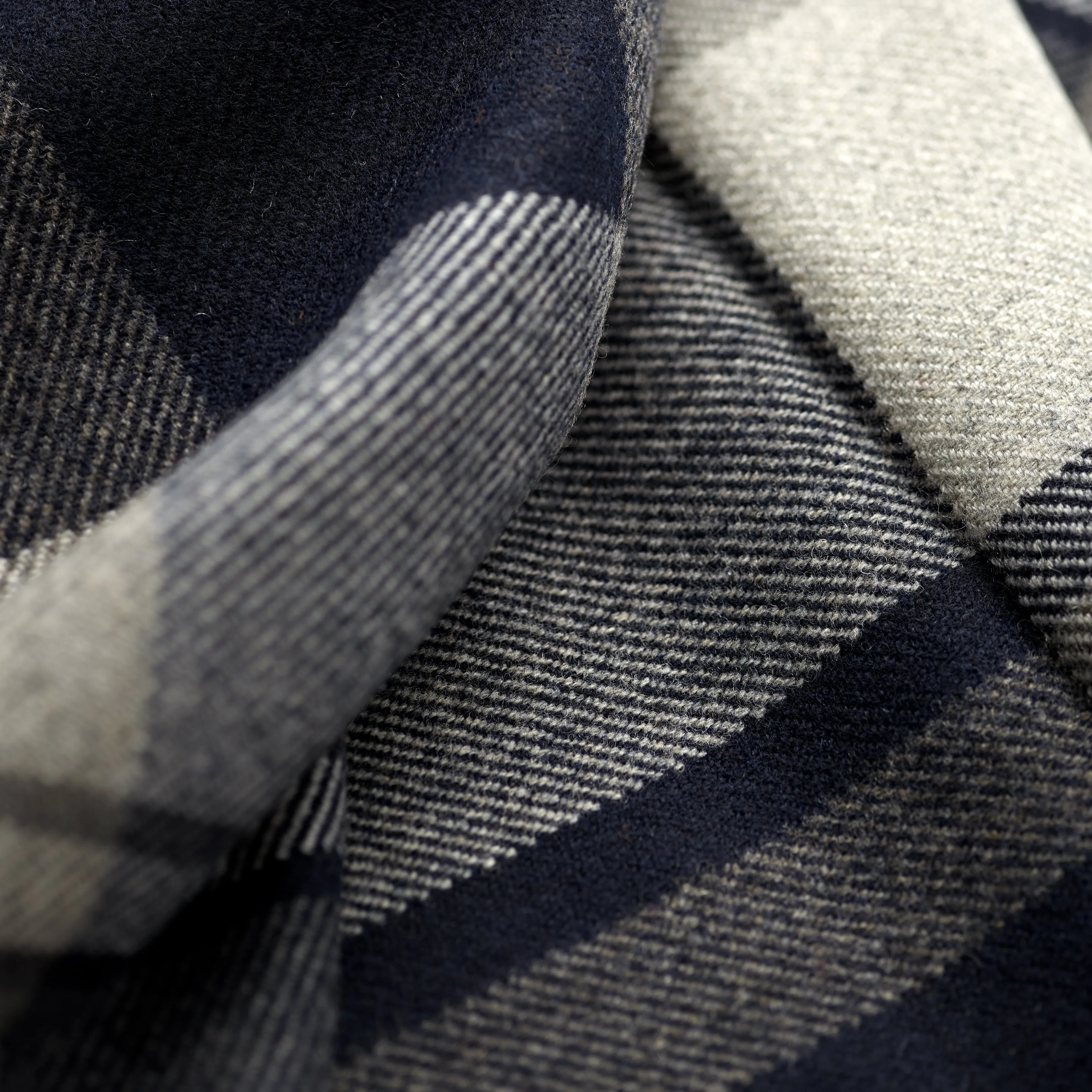 Fox Grey and Navy Check Cashmere & Merino Wool Scarf