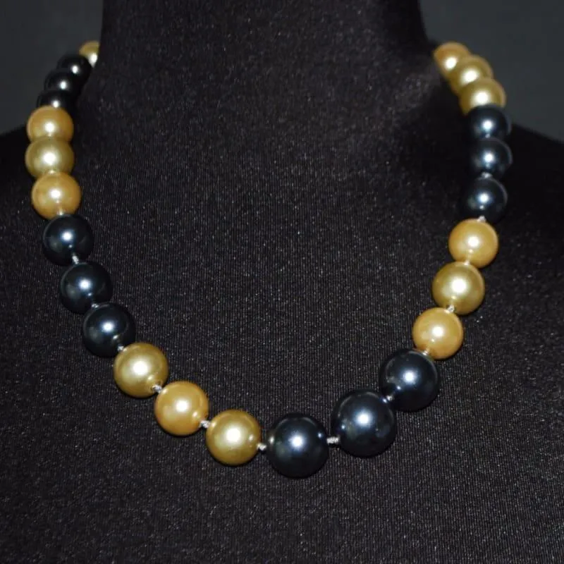 Gold and Gray Two Toned Glass Pearl Necklace