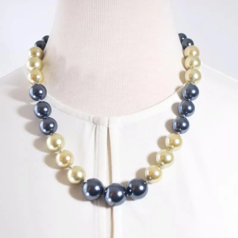 Gold and Gray Two Toned Glass Pearl Necklace