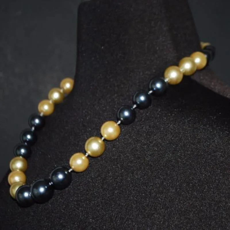 Gold and Gray Two Toned Glass Pearl Necklace