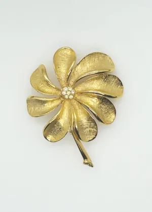 Golden Flower with Long Petals Vintage Brooch