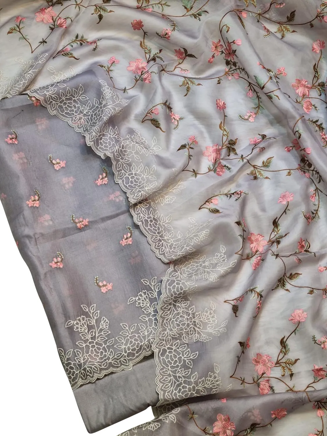 Graceful Grey Banarasi Organza Silk Suit