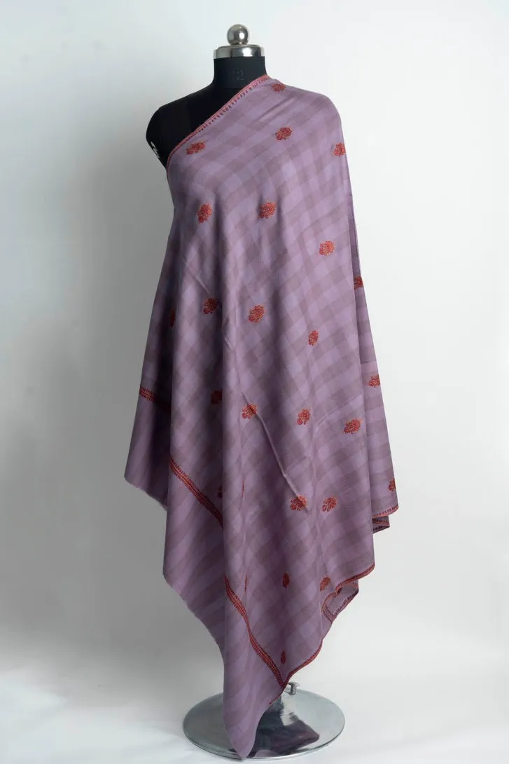 Graceful Lavender Kashmiri Hand Embroidered Merino Wool Sozni Shawl