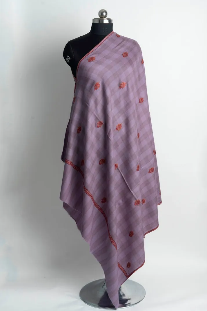 Graceful Lavender Kashmiri Hand Embroidered Merino Wool Sozni Shawl