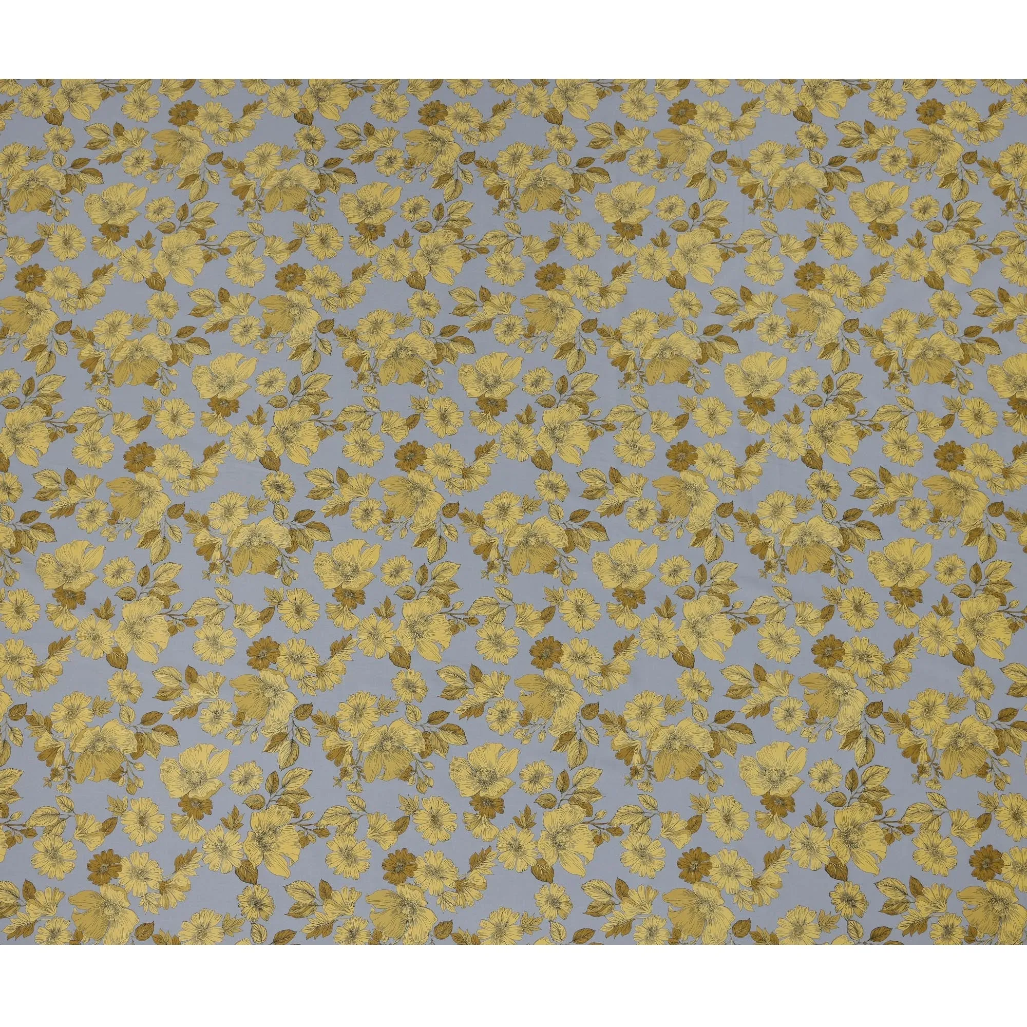 Gray and Yellow Floral Cotton Lawn Digital Print Fabric - 110 cm Width-D21219