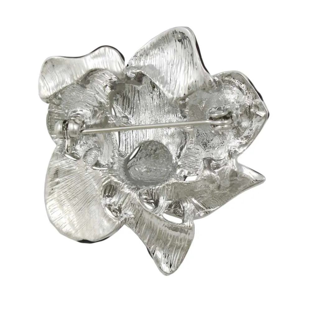 Gray Enamel Crystal Flower Trimmed in Black Brooch Pin - PRL055