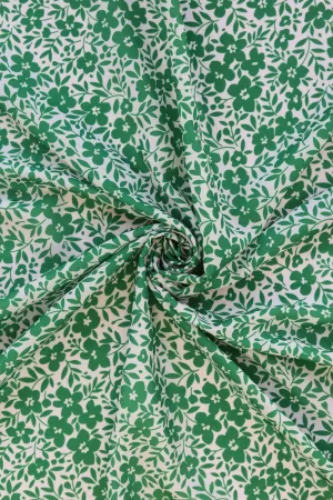 Green Ditsy Floral Pattern Printed Muslin Fabric