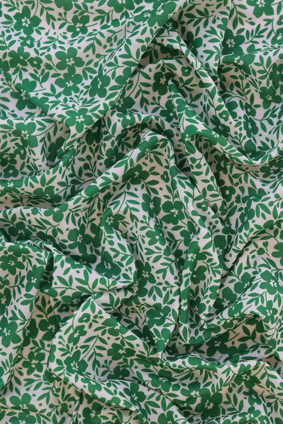 Green Ditsy Floral Pattern Printed Muslin Fabric