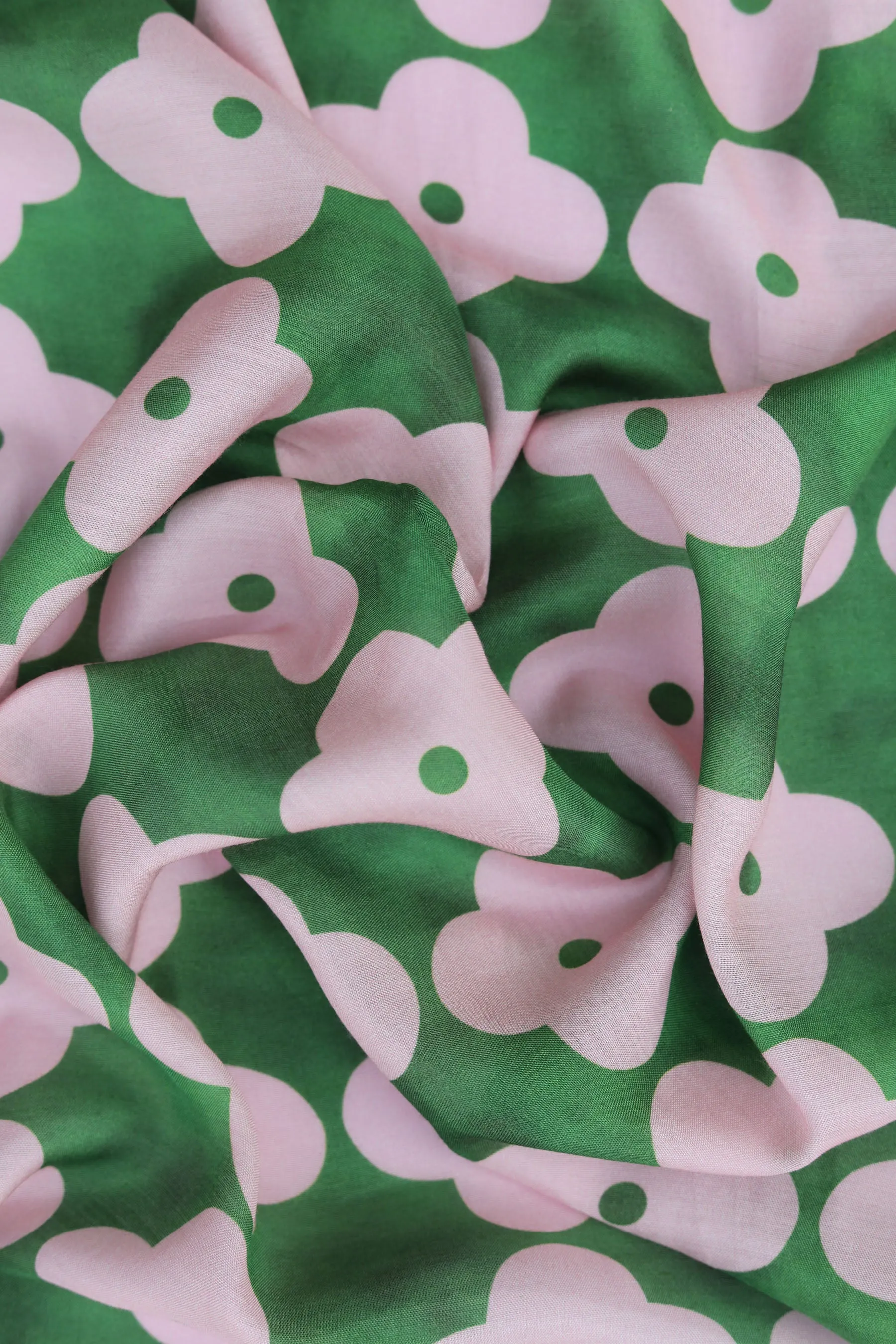 Green Olive All Over Geometric Print Natural Muslin Silk Fabric