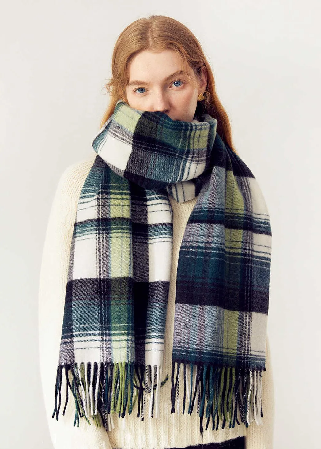 Green Tartan Plaid Wool Scarf