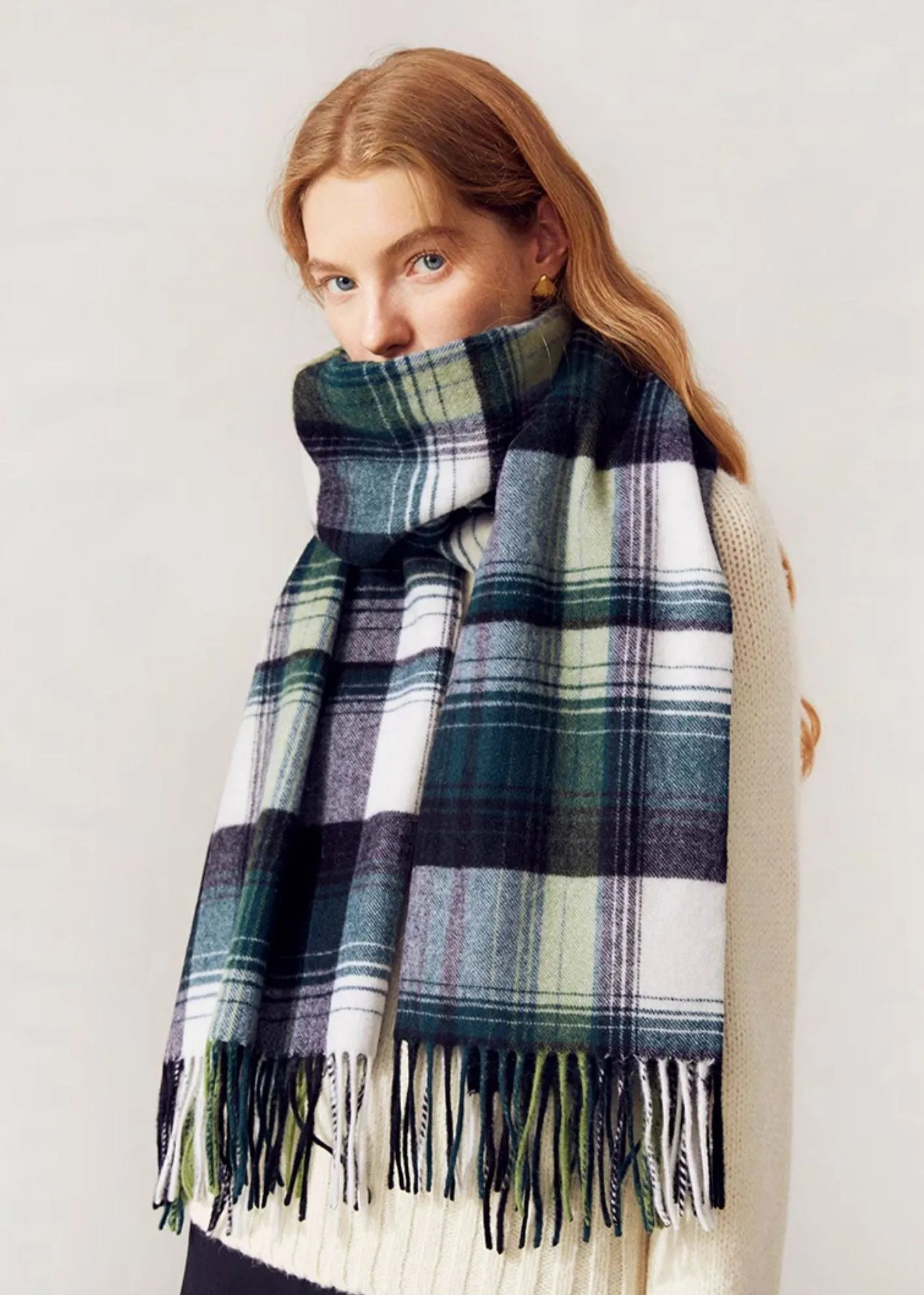 Green Tartan Plaid Wool Scarf