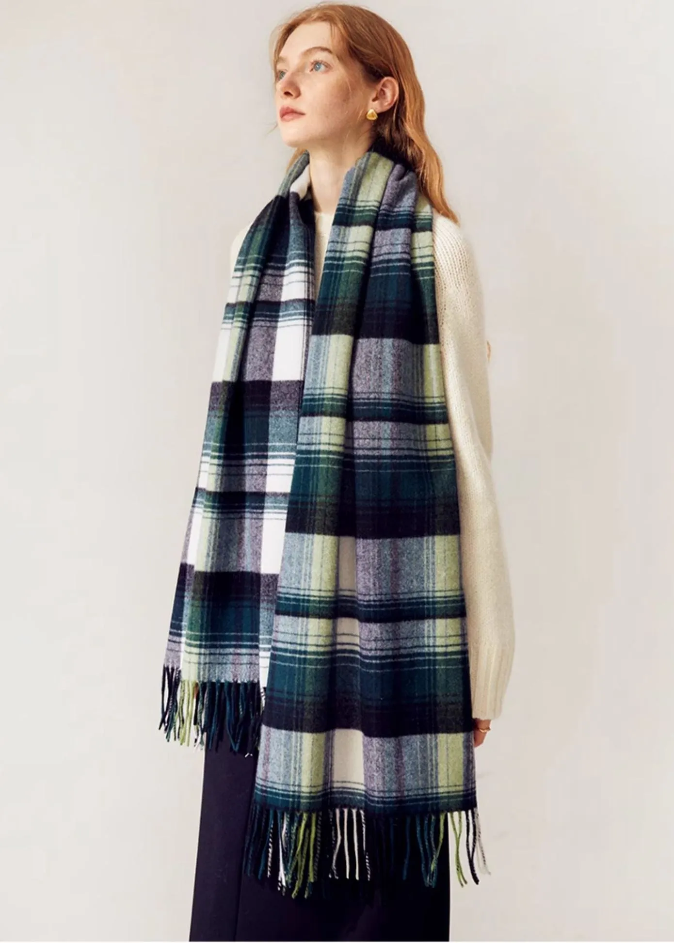 Green Tartan Plaid Wool Scarf