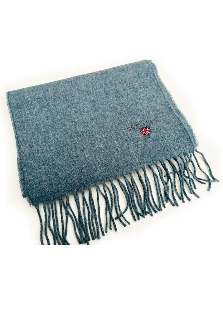 Herringbone Made In England Lambswool Fringe Scarf | Denim Blue