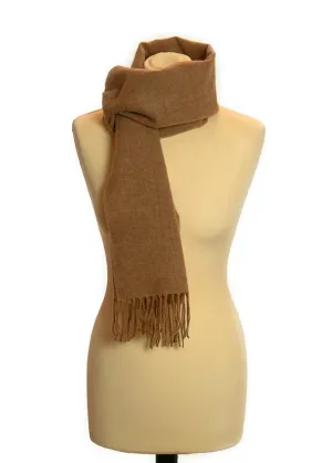 Herringbone Made In England Lambswool Fringe Scarf | sandy Brown