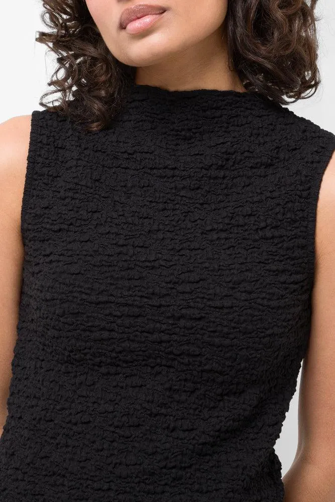 High Neck Textured Top Black