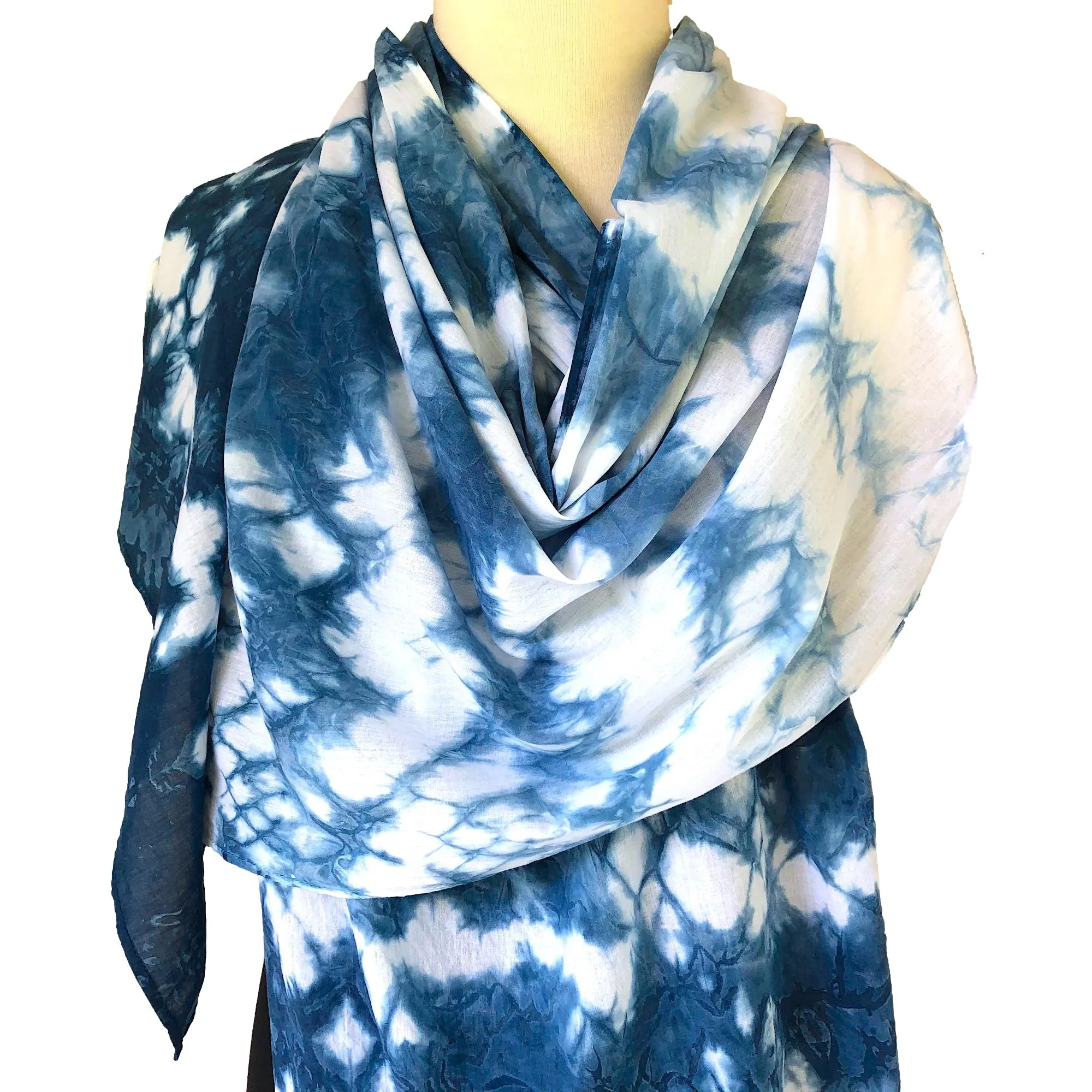 Indigo Dyed Shibori Cotton Scarf - Stripe Design