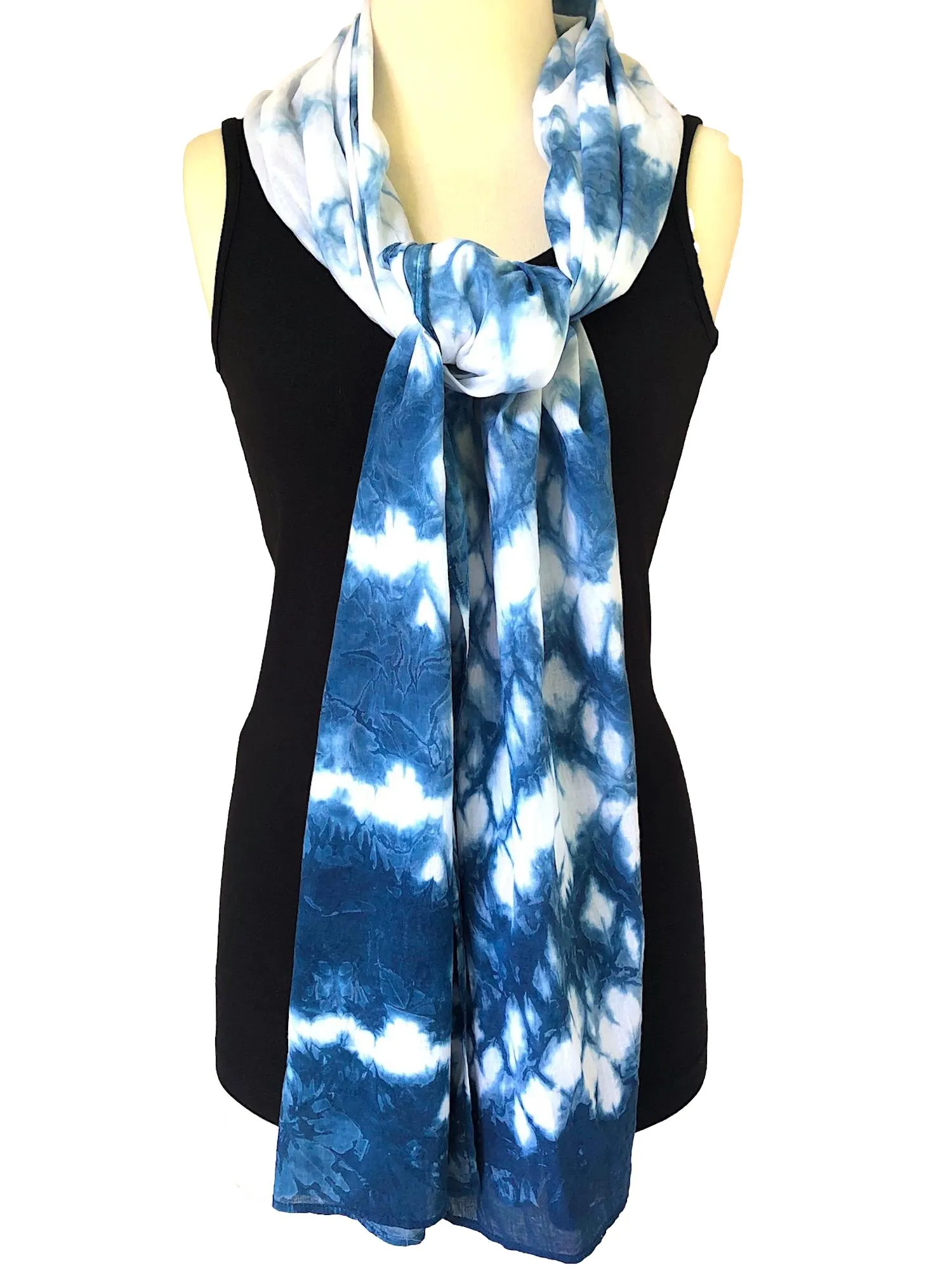 Indigo Dyed Shibori Cotton Scarf - Stripe Design