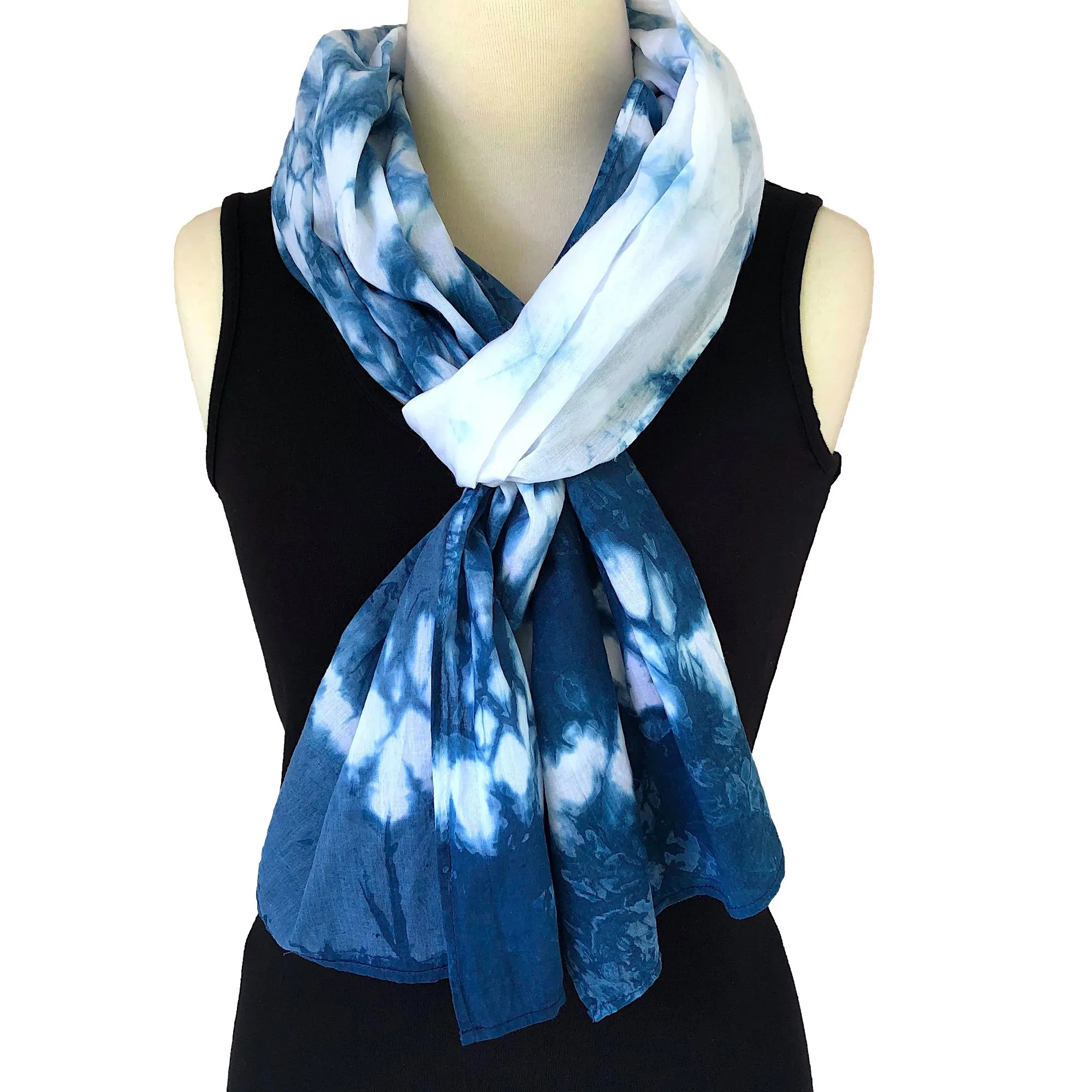 Indigo Dyed Shibori Cotton Scarf - Stripe Design