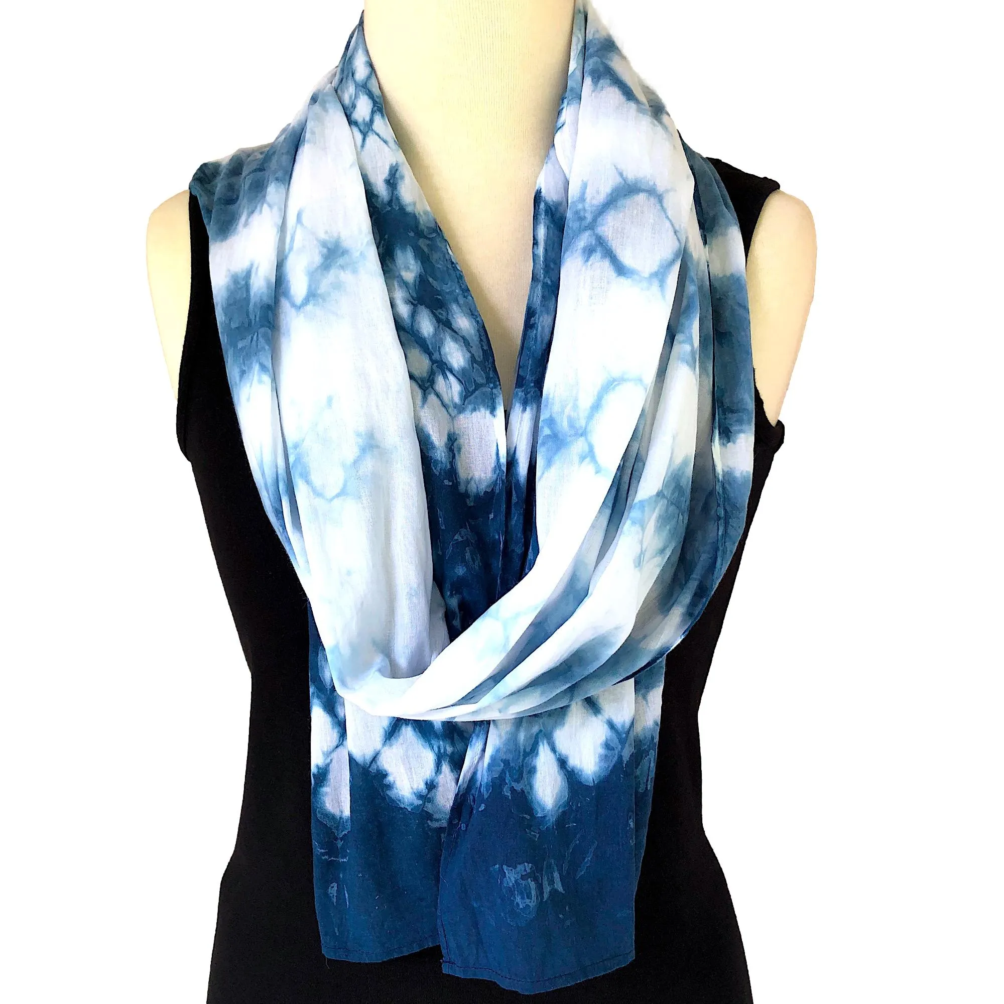 Indigo Dyed Shibori Cotton Scarf - Stripe Design