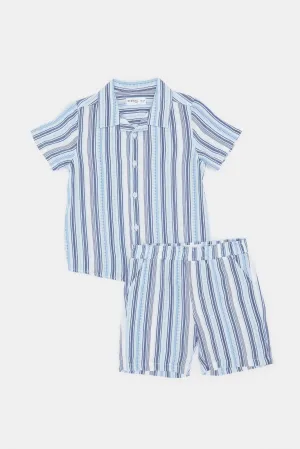 Infant Boys Blue And White Striped Casual Set (2 Piece)