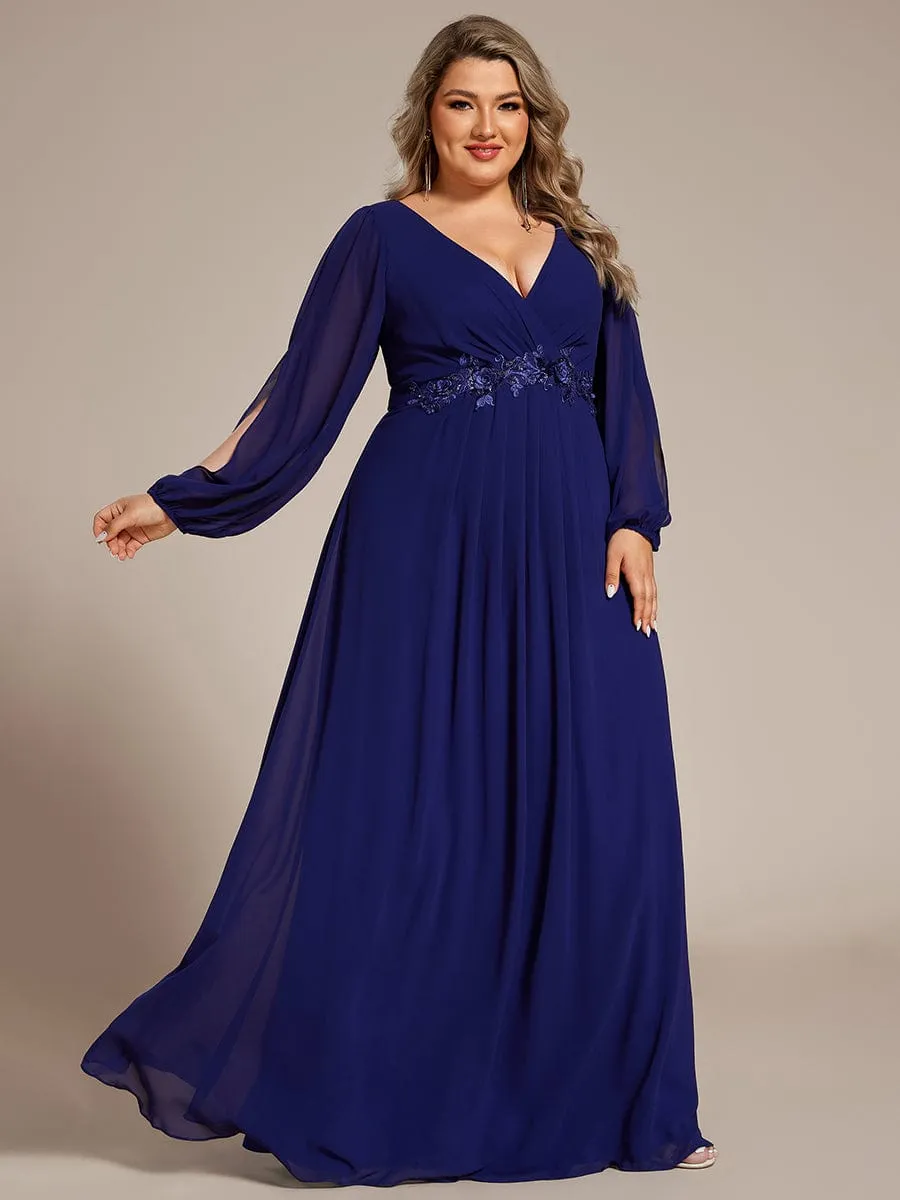 Iris | Elegant Chiffon V-Neckline Long Sleeve Wedding Guest Dress