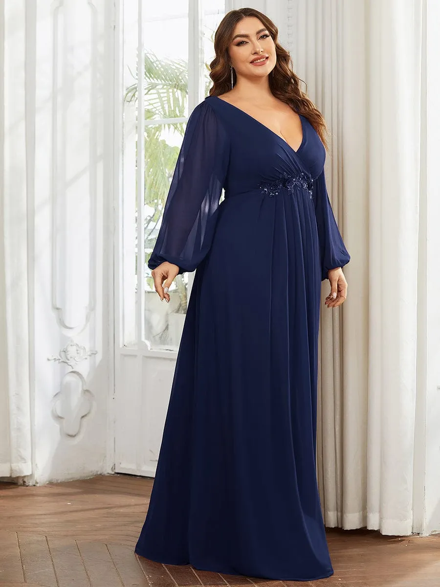 Iris | Elegant Chiffon V-Neckline Long Sleeve Wedding Guest Dress