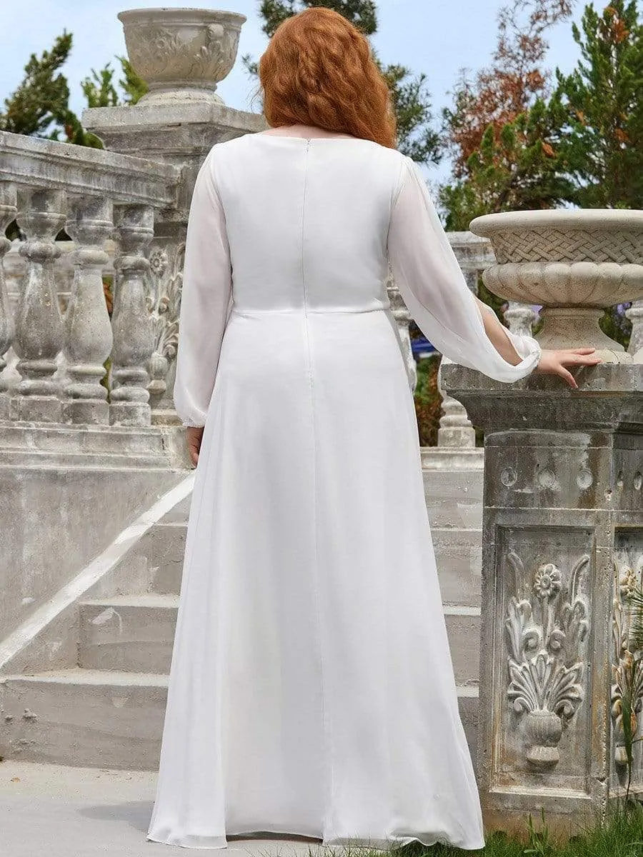 Iris | Elegant Chiffon V-Neckline Long Sleeve Wedding Guest Dress