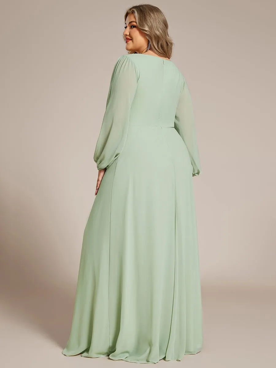 Iris | Elegant Chiffon V-Neckline Long Sleeve Wedding Guest Dress