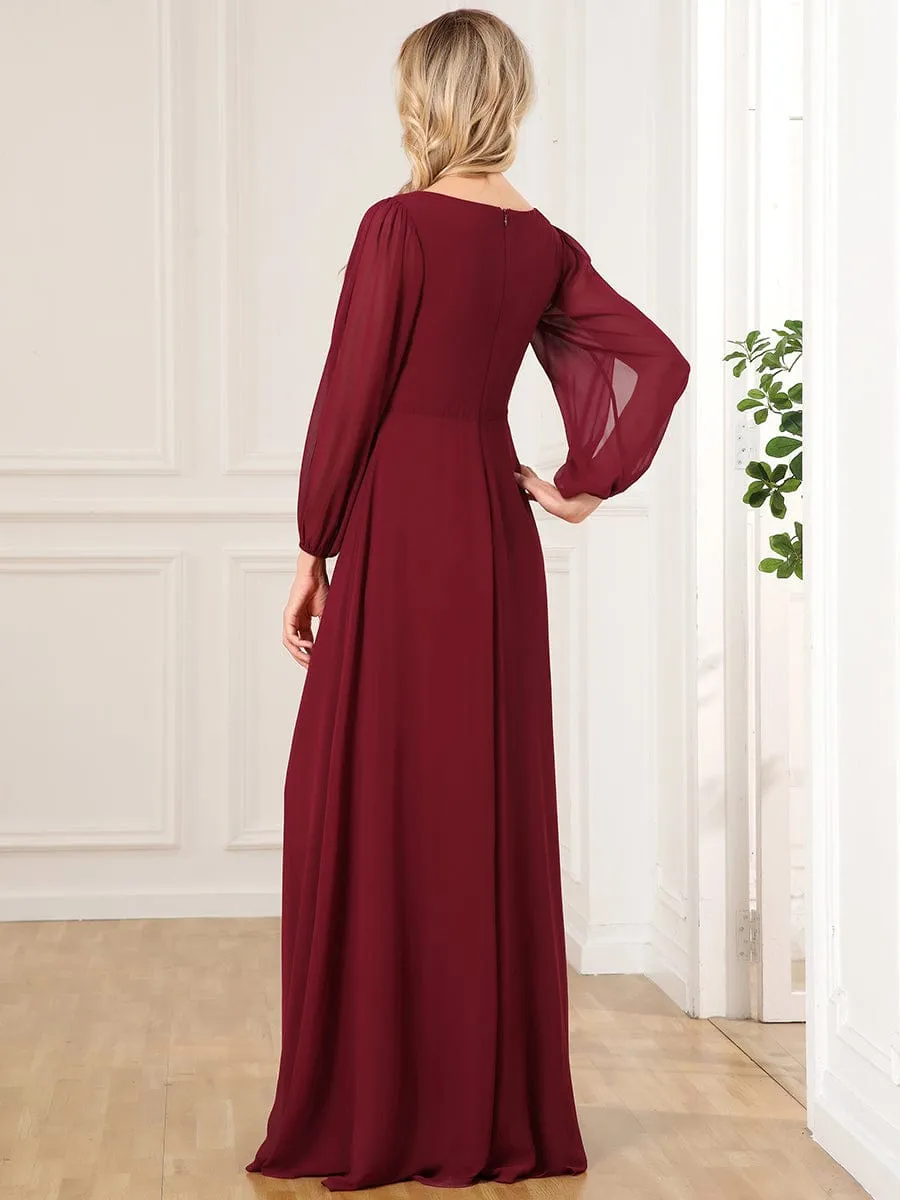 Iris | Elegant Chiffon V-Neckline Long Sleeve Wedding Guest Dress