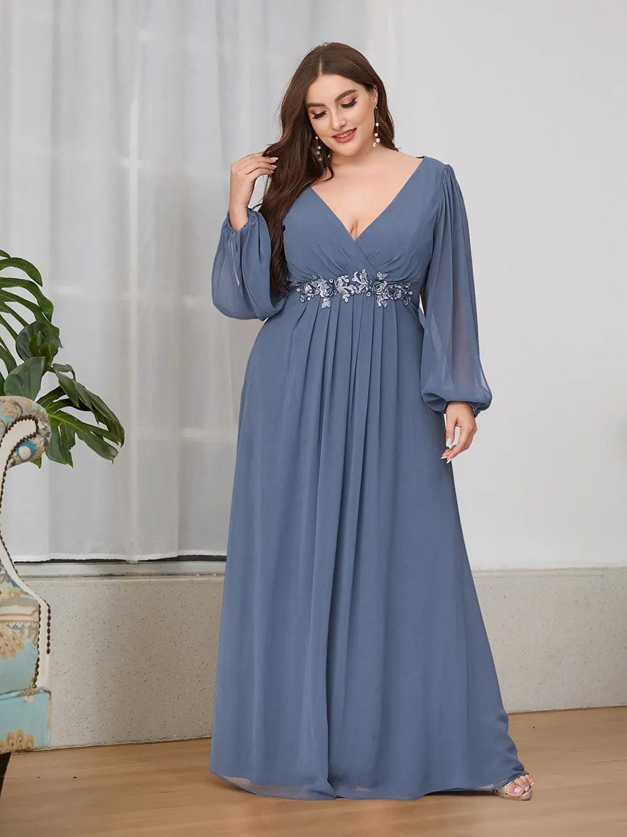 Iris | Elegant Chiffon V-Neckline Long Sleeve Wedding Guest Dress