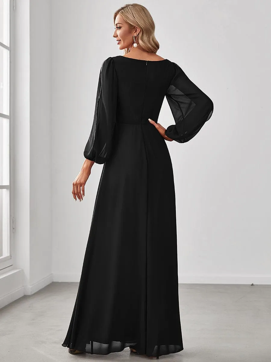 Iris | Elegant Chiffon V-Neckline Long Sleeve Wedding Guest Dress