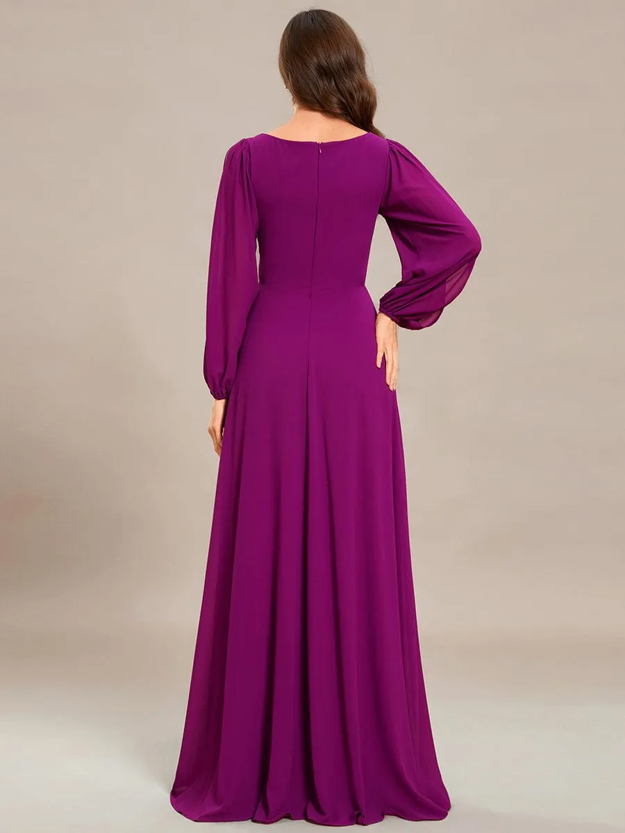 Iris | Elegant Chiffon V-Neckline Long Sleeve Wedding Guest Dress