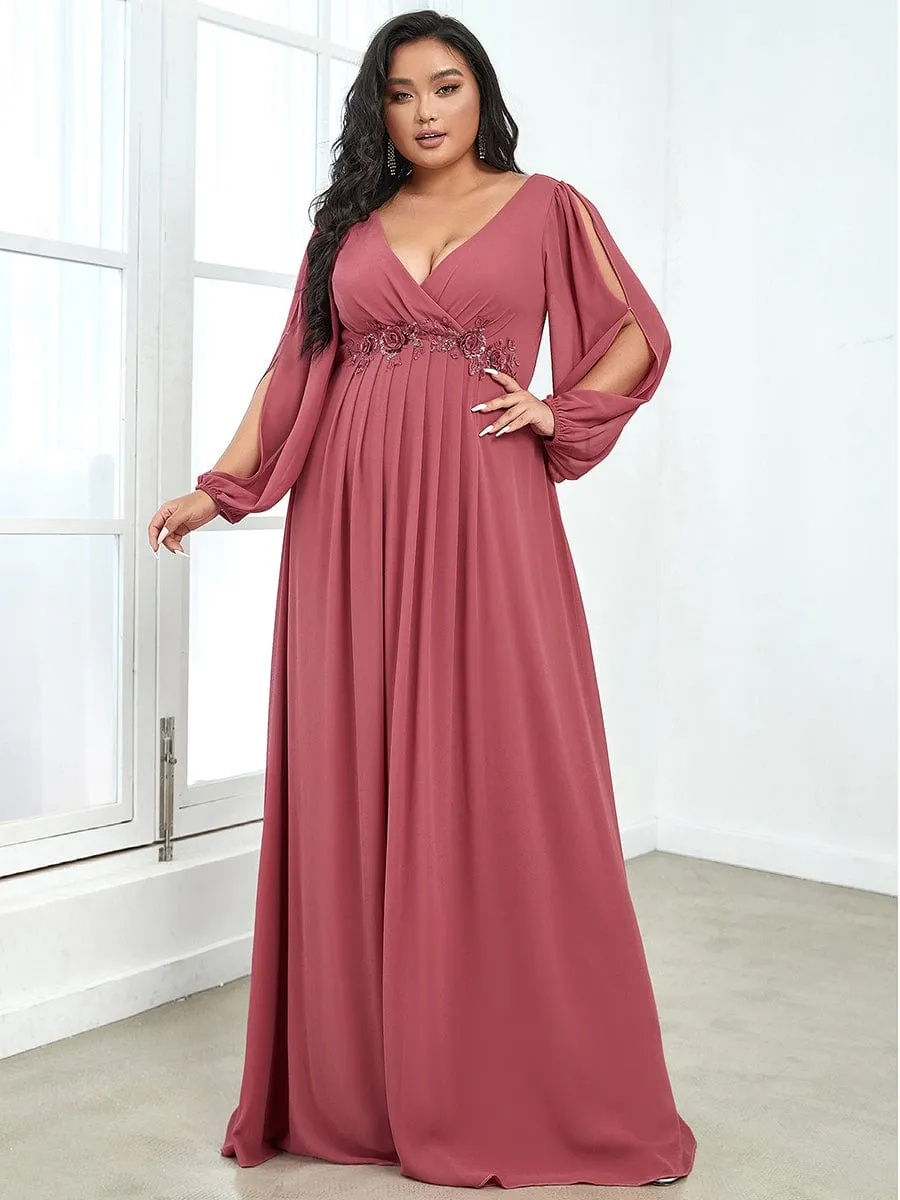 Iris | Elegant Chiffon V-Neckline Long Sleeve Wedding Guest Dress