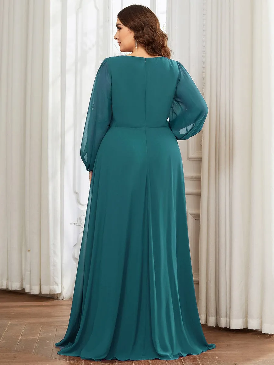 Iris | Elegant Chiffon V-Neckline Long Sleeve Wedding Guest Dress