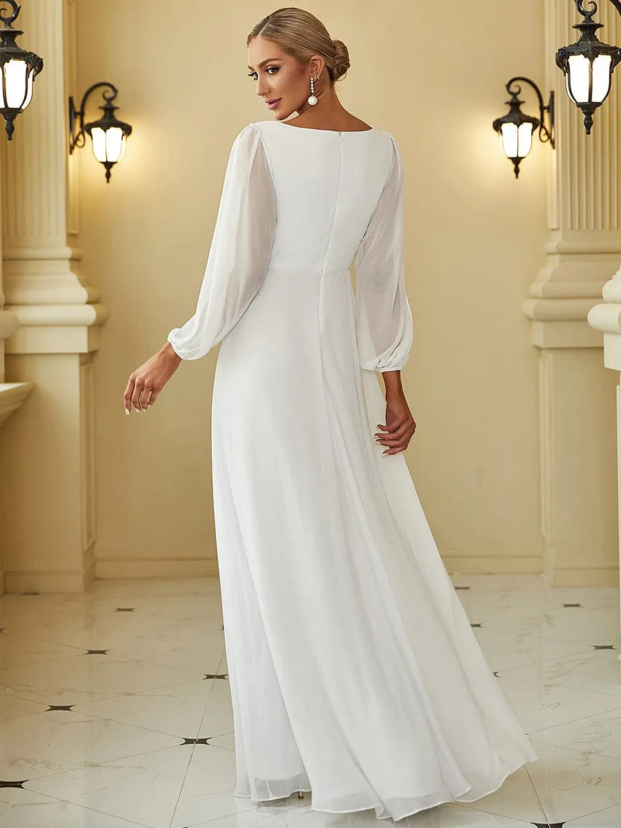 Iris | Elegant Chiffon V-Neckline Long Sleeve Wedding Guest Dress