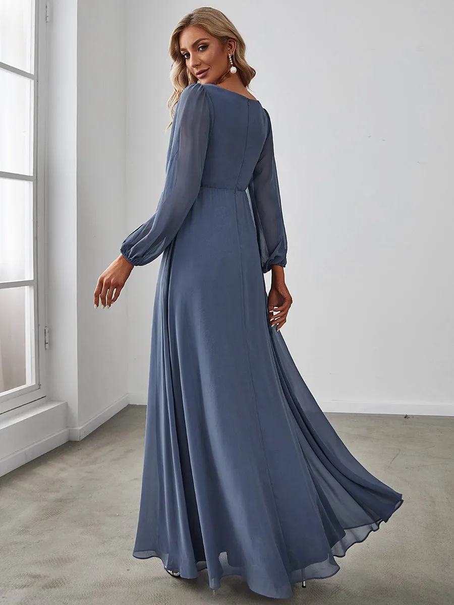 Iris | Elegant Chiffon V-Neckline Long Sleeve Wedding Guest Dress