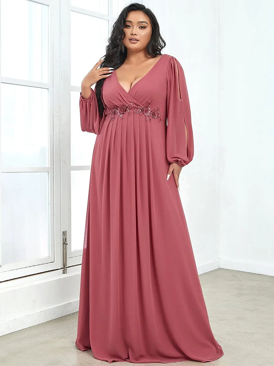 Iris | Elegant Chiffon V-Neckline Long Sleeve Wedding Guest Dress