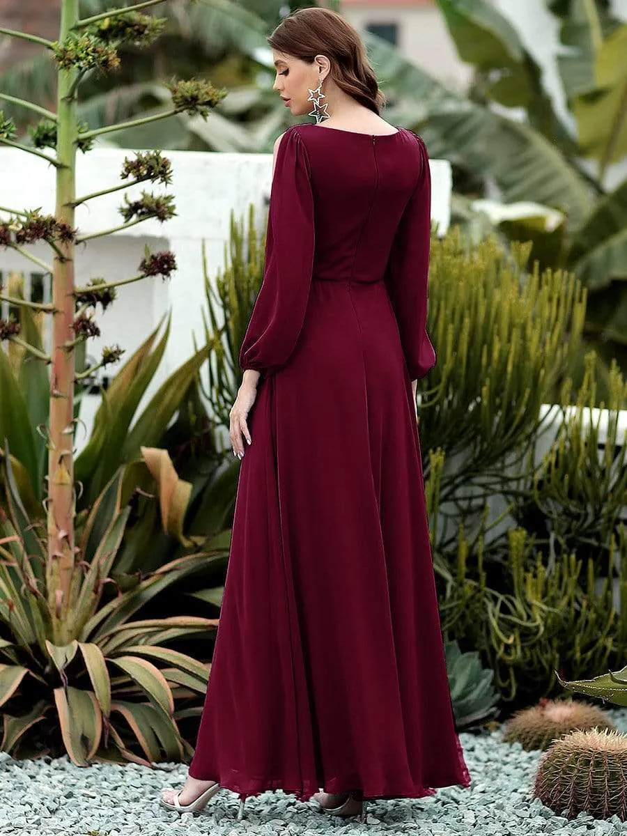 Iris | Elegant Chiffon V-Neckline Long Sleeve Wedding Guest Dress