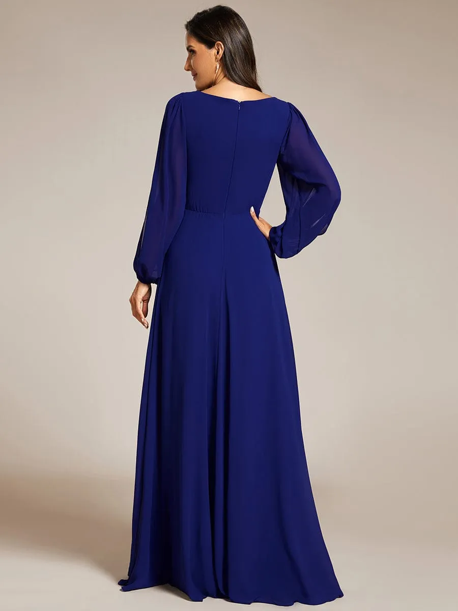 Iris | Elegant Chiffon V-Neckline Long Sleeve Wedding Guest Dress