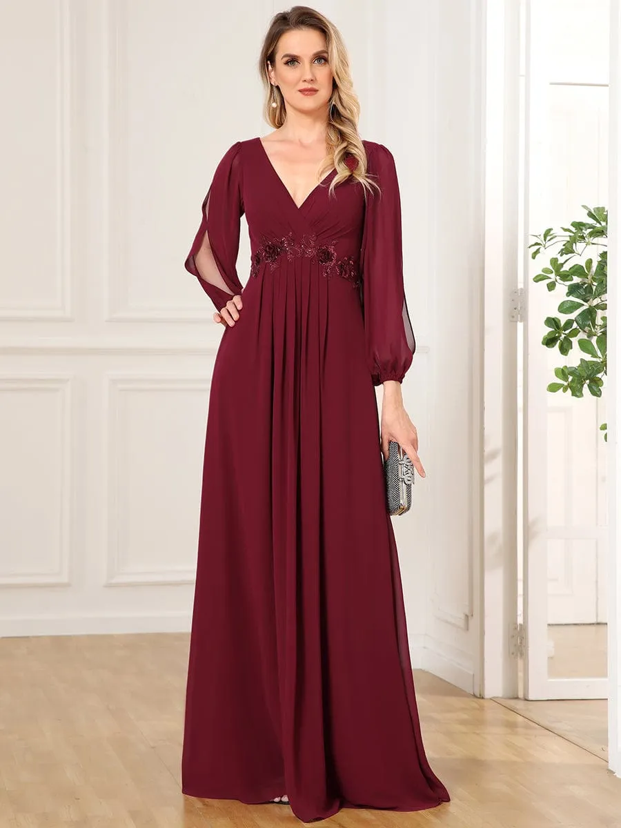 Iris | Elegant Chiffon V-Neckline Long Sleeve Wedding Guest Dress