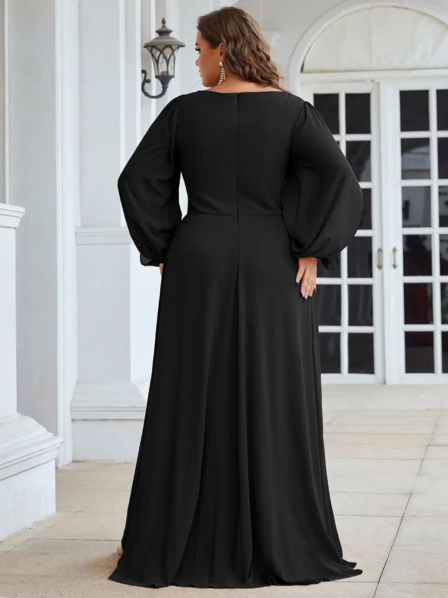 Iris | Elegant Chiffon V-Neckline Long Sleeve Wedding Guest Dress