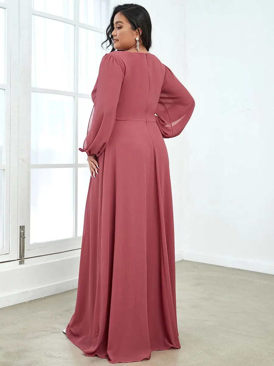 Iris | Elegant Chiffon V-Neckline Long Sleeve Wedding Guest Dress