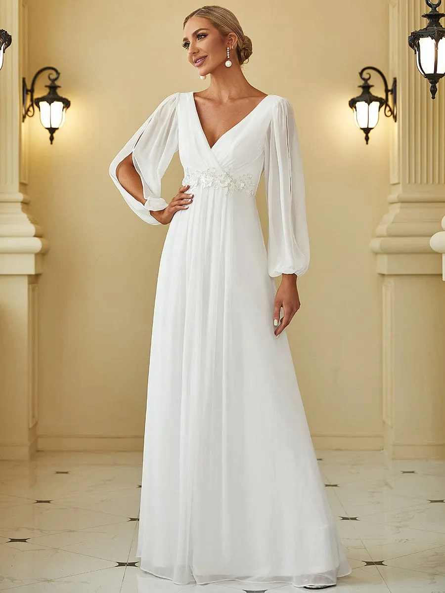 Iris | Elegant Chiffon V-Neckline Long Sleeve Wedding Guest Dress